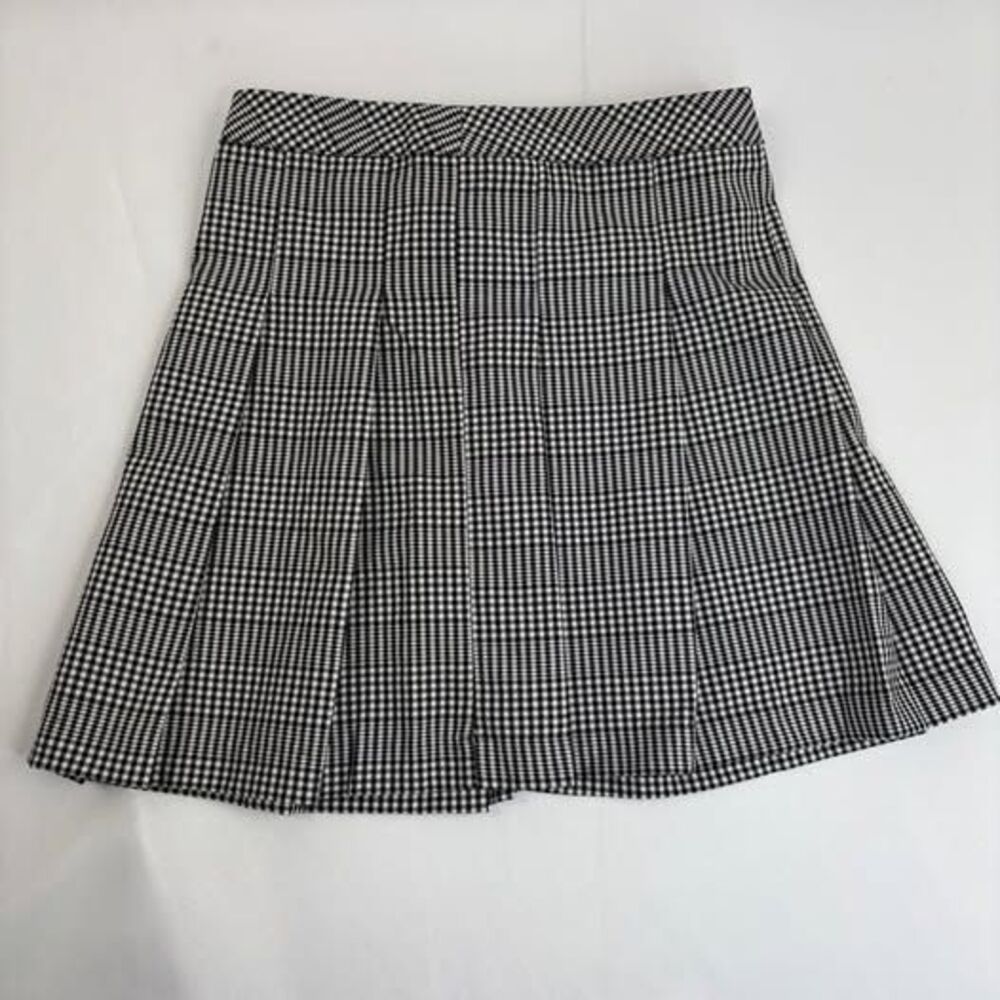 Nordstrom Skirt Girls Size 10 Black White Plaid Pleated Zip